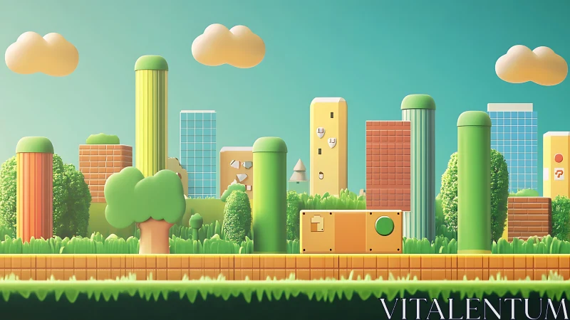 Playful platform city where candy pipes sprout from pixels.