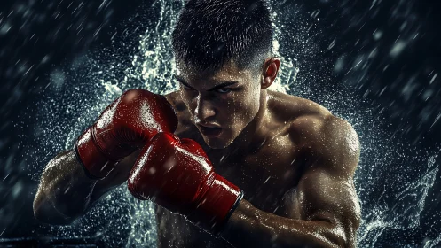 Powerful Boxer Rises with Determination in Action