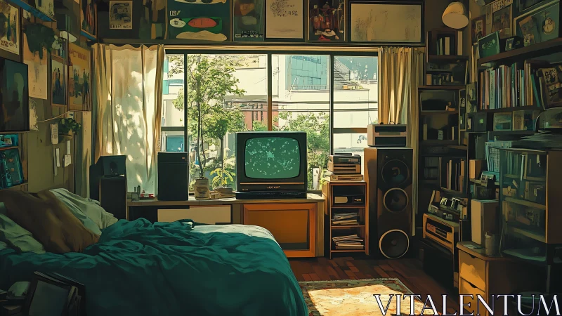 Retro bedroom interior frames vintage TV as nostalgic focal point