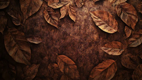 Dry leaf border on distressed rust-toned textured background