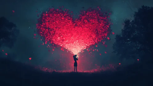 Solitary Figure Beneath Heart Constellation.