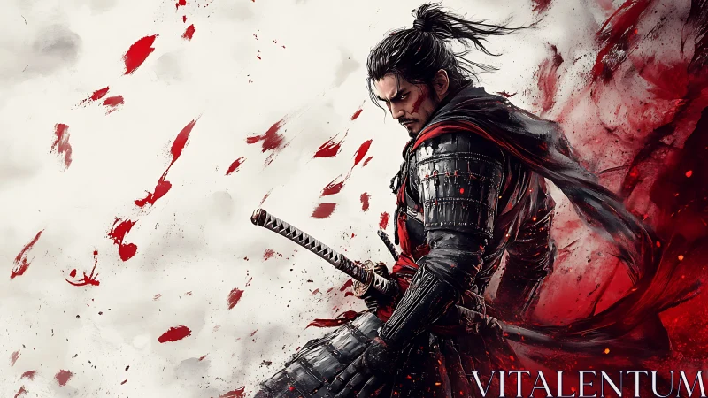 Dynamic digital painting of a battle-scarred samurai warrior.