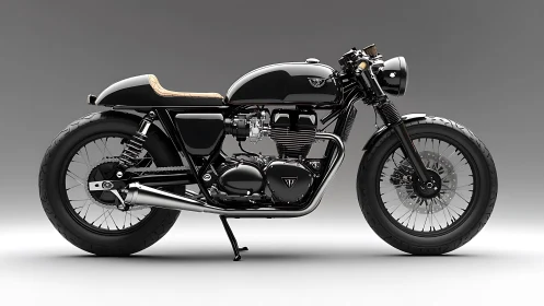 Black cafe racer motorcycle rendered in side profile view