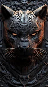 Metallic panther relief with intricate ornamental armor.