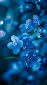 Delicate blue flowers glowing against soft bokeh backdrop.