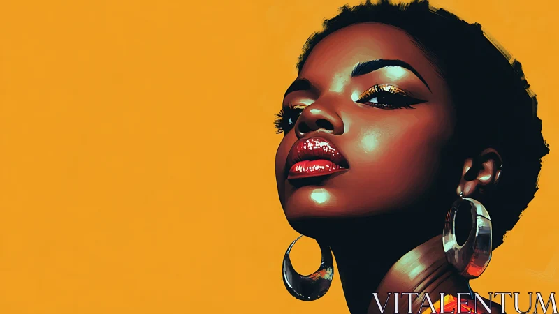 Bold digital portrait showcases glossy lips and gold glow.