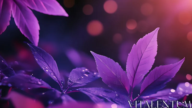 Neon bioluminescent foliage with shallow depth of field.