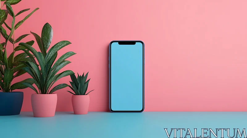 Smartphone Display Mockup with Botanical Arrangement in Geometric Color Field