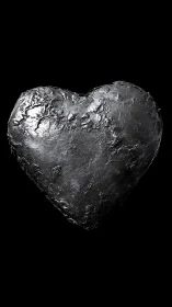 Heart-Shaped Metallic Stone Against Black.