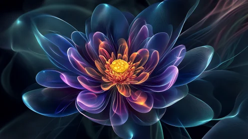Luminescent abstract flower rendered with translucent digital petals