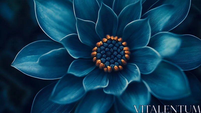 Blue Blossom with Golden Center Radiates Ethereal Symmetry.