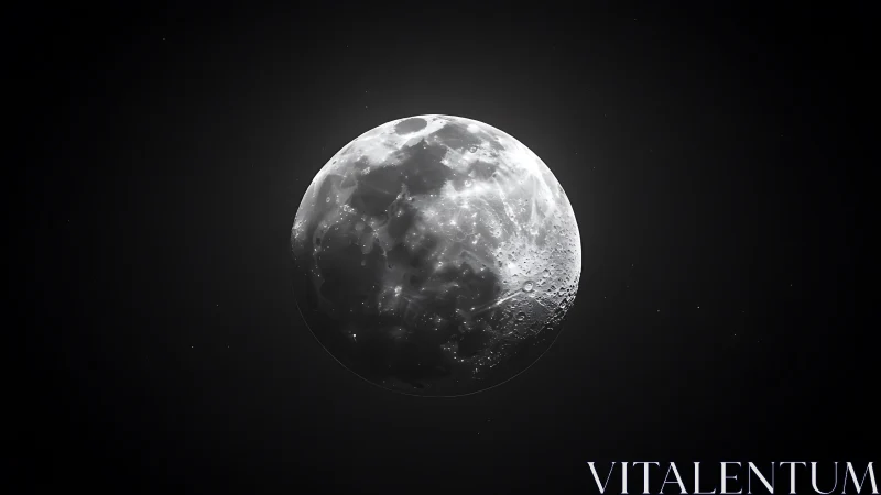 Monochrome lunar surface is rendered against a dark field