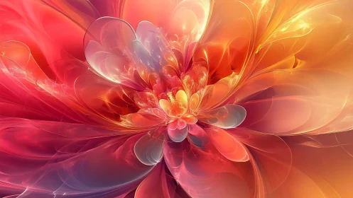 Fractal flower bloom radiates molten red and golden light.