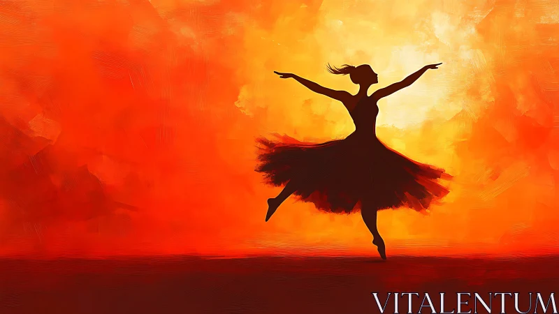 Silhouetted ballerina rotates against high-intensity warm gradient field