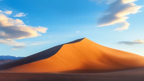 Golden desert dune quietly glows beneath a gentle sky