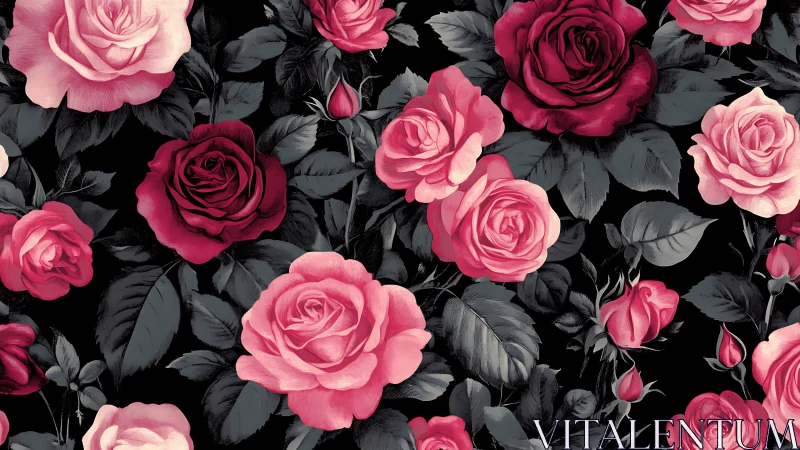 Digital Rose Study: Gradient Floral Arrangement with Charcoal Foliage.