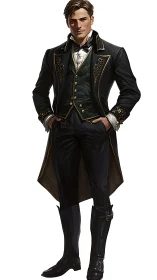 Victorian inspired gentleman in ornate black frock coat