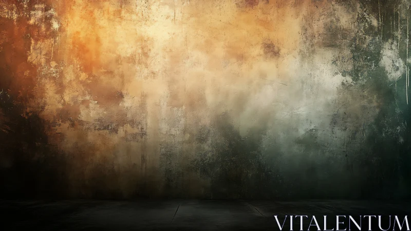 Textured grunge wall with warm light over dark floor.