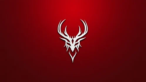 White tribal stag emblem on deep red gradient field.