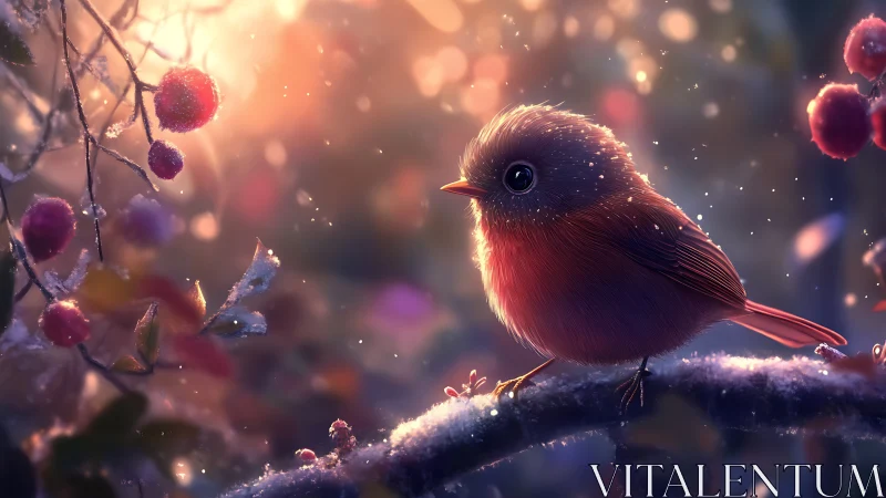 Frost-Touched Robin: Winter's Glowing Sentinel Among Crimson Berries
