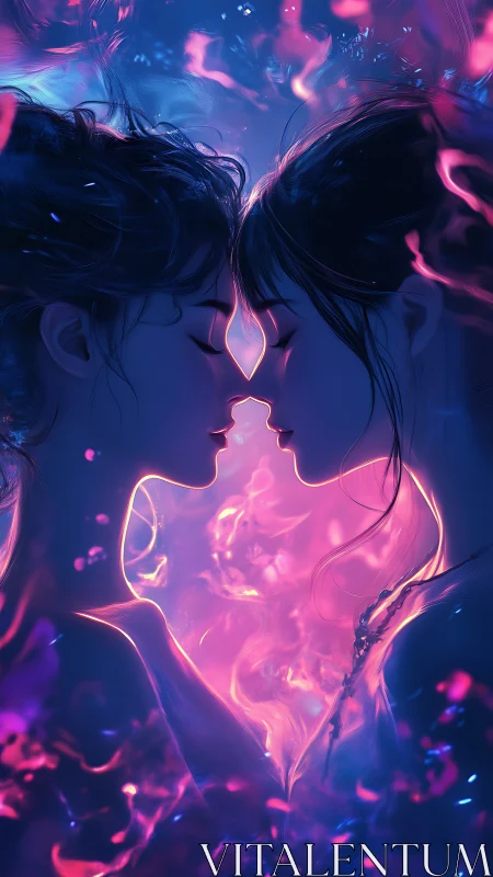 Neon-Illuminated Silhouette: Dual Profile with Glowing Energy