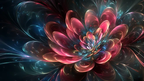 Radiant fractal flower blooms in luminous cosmic depths