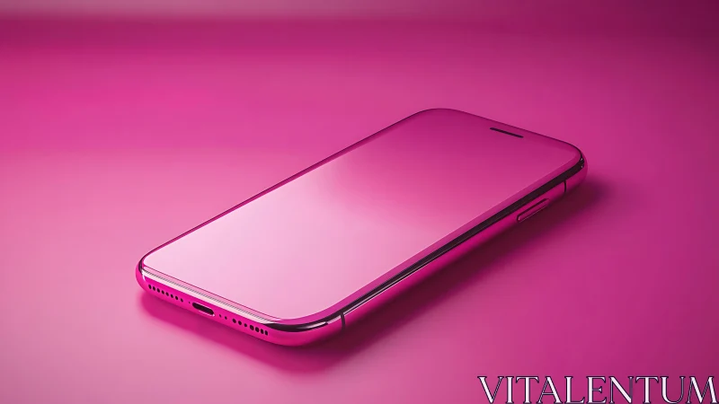Contemporary smartphone rendered in monochromatic pink with metallic accents and reflective glass di