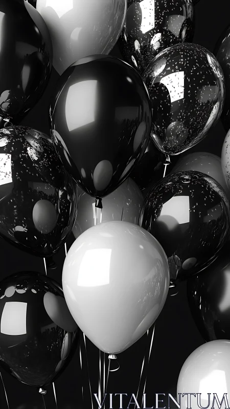 Elegant Black and White Balloons Floating Together