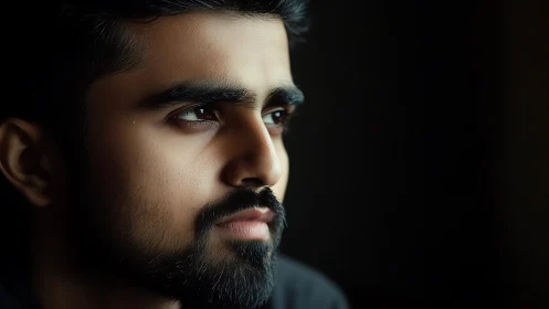 Side-lit male portrait captures contemplative facial expression