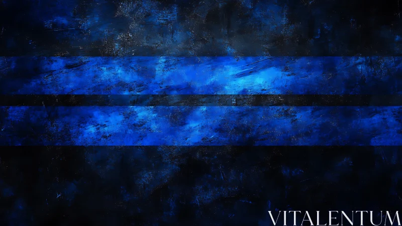 Midnight cobalt bands cut through storm-dark abstract void.