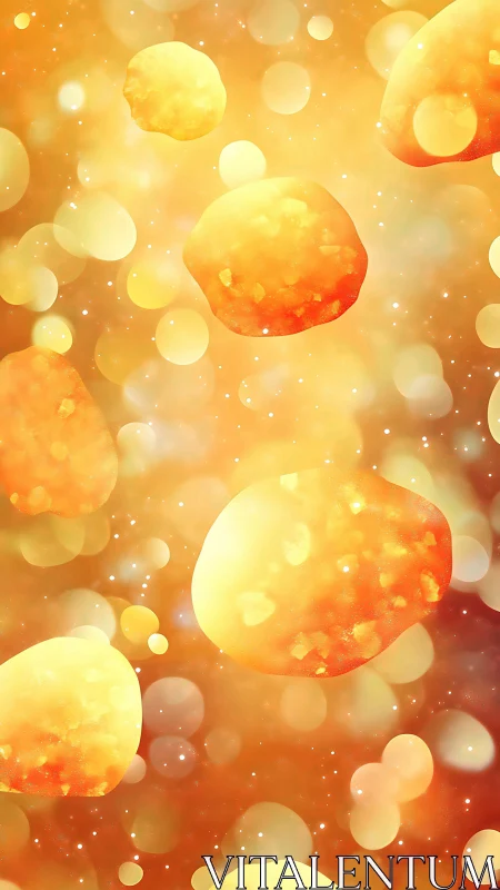 Golden drifting orbs glow softly in a dreamy, sunlit haze