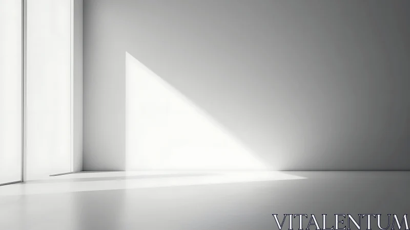Sharp sunlight slices into a serene minimalist white room
