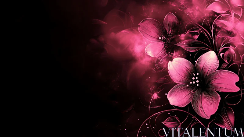 Neon Floral Bloom Against Dark Background.