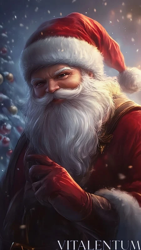 Midnight Santa leans in, guarding a frosted festive secret