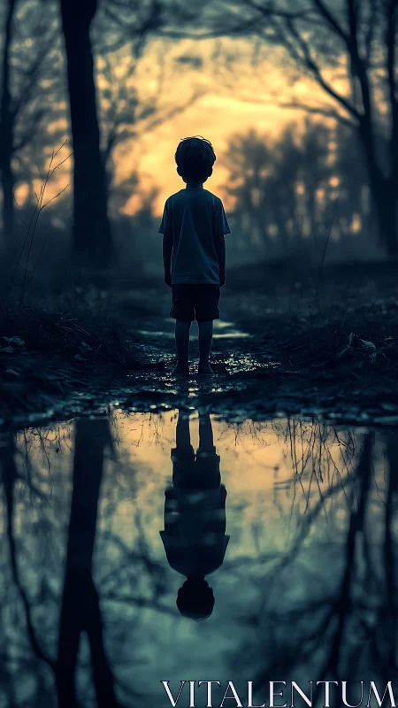 Twilight path, quiet child, and a dreaming mirror of dusk.