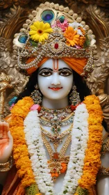 Radiant deity adorned with marigolds, jewels, and gentle grace.