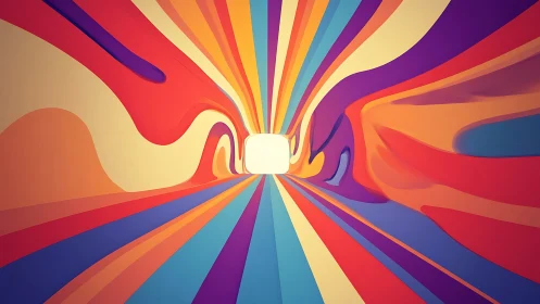 Radiant chromatic tunnel converges around central white portal