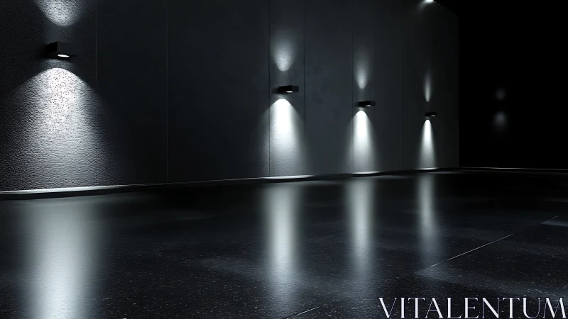 Minimalist corridor uses wall sconces to sculpt reflective light