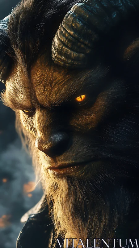 Horned beast portrait glows with smoldering golden eye