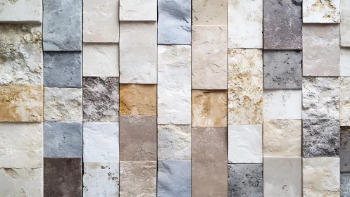 Modern neutral stone tile wall with textured and smooth finishes.