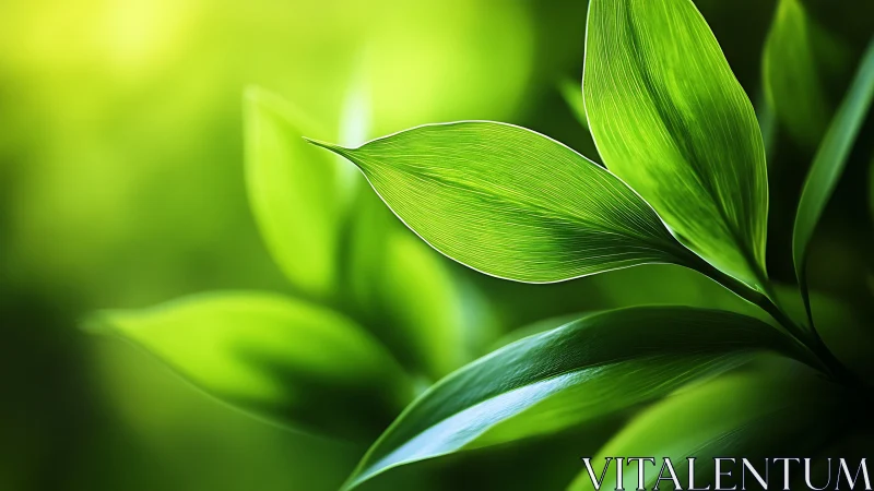 Green plant leaves display sharp focus and smooth blur