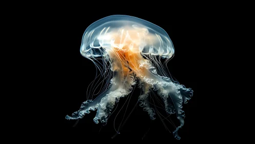 Luminescent jelly drifts like a glass lantern through void