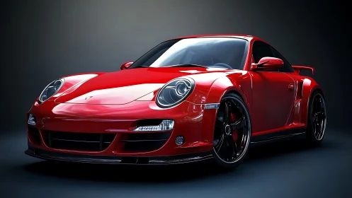 Scarlet sports coupe rendered in dramatic studio lighting.