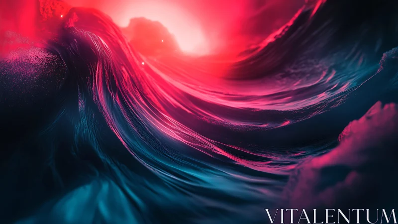 Neon-lit turbulent ocean wave with bioluminescent highlights