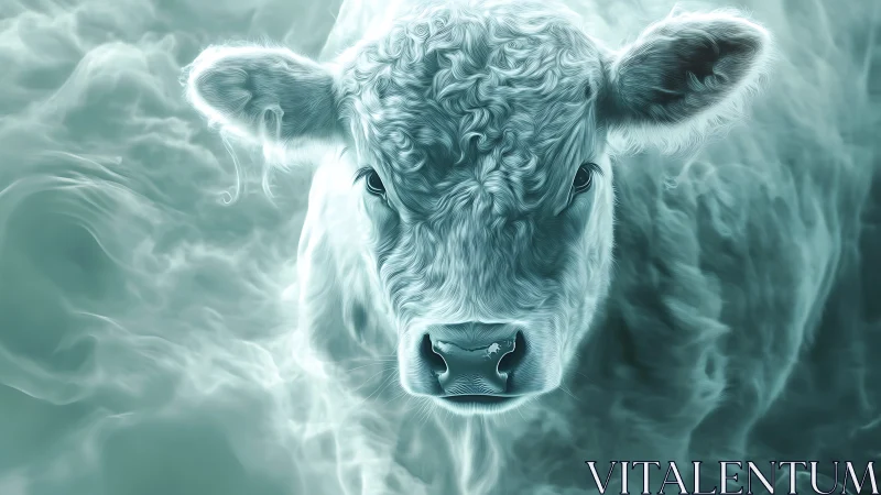 Luminescent bovine portrait in ethereal vapor field study.