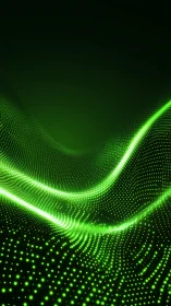 Neon green particle waveforms over dark generative grid.