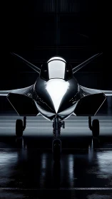 Sleek futuristic jet waits in the shadows for its next mission