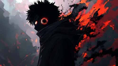 Ashen-eyed shadow walker ignites a storm of digital fire.