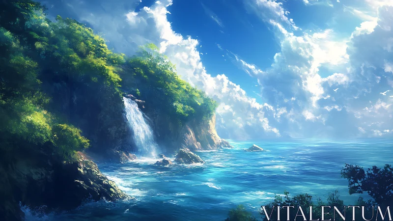 Emerald Cascade: Where Jungle Whispers Meet Sapphire Tides.