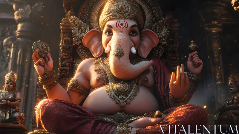 Lord Ganesha sits in radiant splendor within a sacred shrine